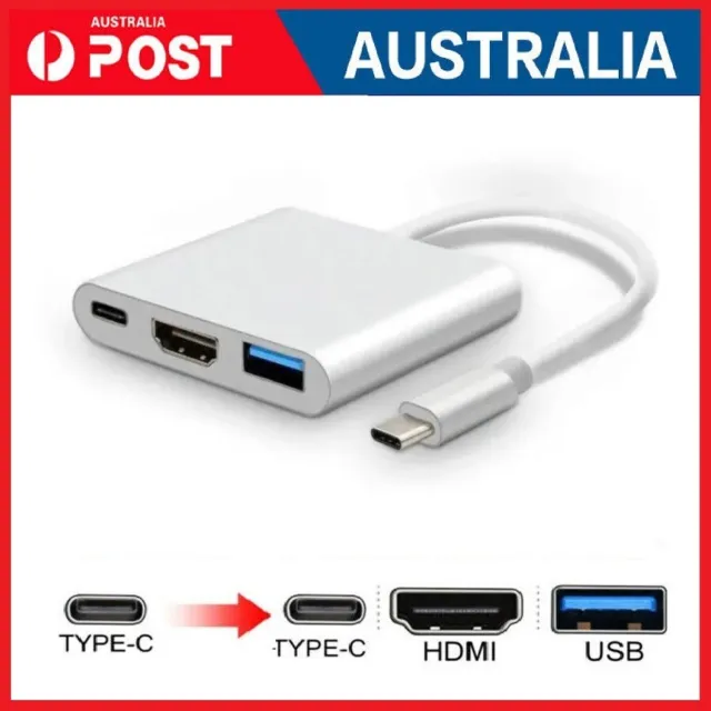 Type C to USB-C HDMI USB 3.0 Adapter Converter Cable 3 in 1 Hub For MacBook Pro