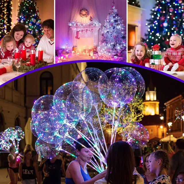 10 Leuchtend Luftballon mit Stäbe Transparent Bobo Bunte Blase Ballon Hochzeit 3