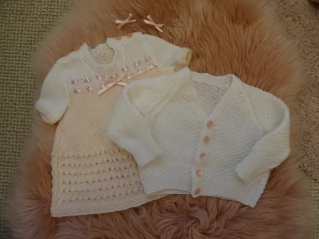 Baby Girl Hand Knitted sets (dress + cardigan ) 2-4 months
