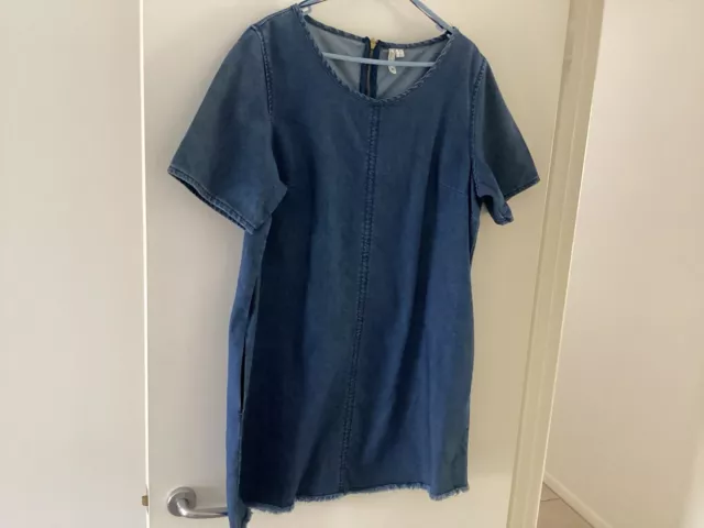 LEE COOPER Knee Length Blue Denim Dress. Size 18. Fringed Hem