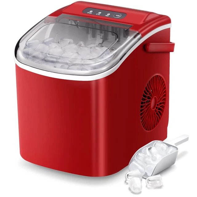 RED PORTABLE ICE Maker Machine Countertop 26Lbs/24H Selfcleaning w