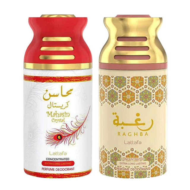 Lattafa Mahsin Crystal + Raghba Perfumed BodySpray Deodorant Men&Women 250mlEach
