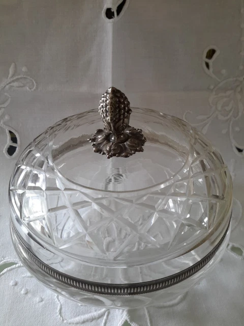ANCIENNE BONBONNIÈRE VERRE émaillée vert décor floral art nouveau EUR
