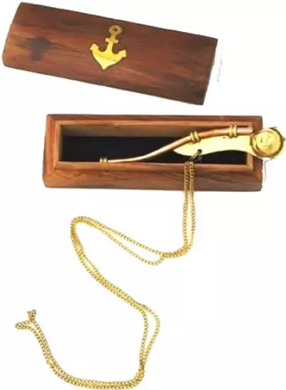 Nautical Mariner Boatswains Whistle Chain Bosun Pipe Nautical Collection W/ Box
