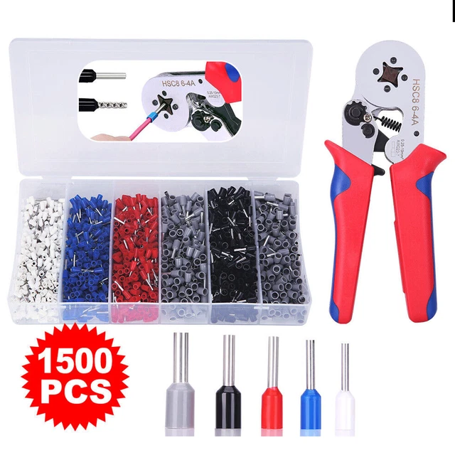 1500Pcs Bootlace Ferrule Crimper kit Crimping Tool 0.25-10mm² Cord End Ratchet