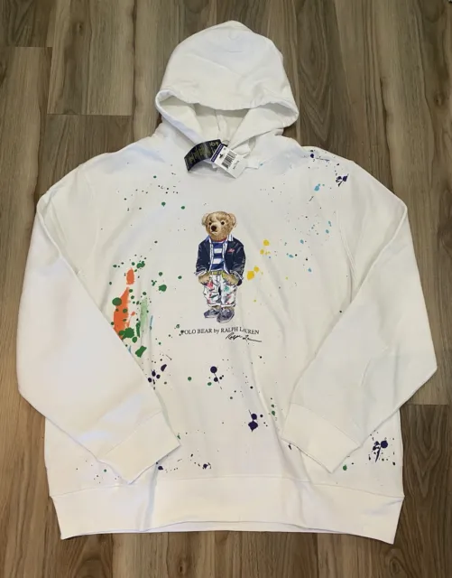 Polo Ralph Lauren Paint Splatter Bear Hoodie Sweatshirt Sweater NWT Men’s XXL