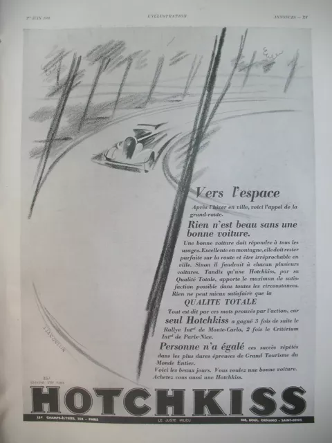 Publicite De Presse Hotchkiss Automobile Illustration Jacquemin Ad 1935