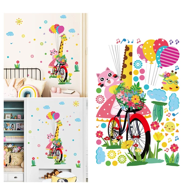 Animal de bande dessinée Girafe avec Ballons Sticker Mural Vinyle Amovible Art