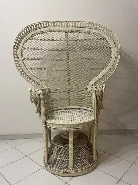 Poltrona Pavone Maestosa Vintage In Rattan 1960