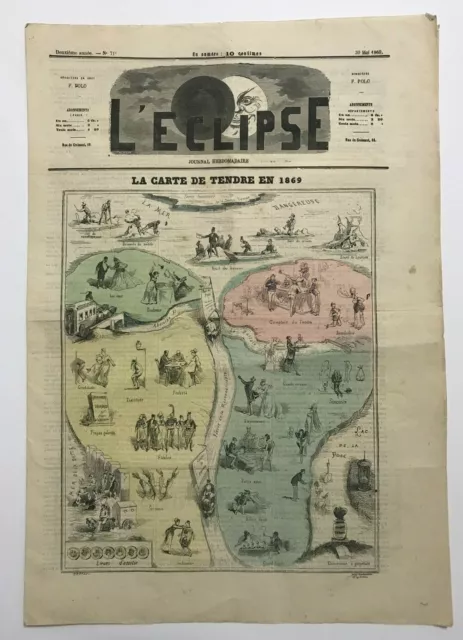 CARTE DU TENDRE - PICTORIAL MAP by Paul HADOL 19TH CENTURY