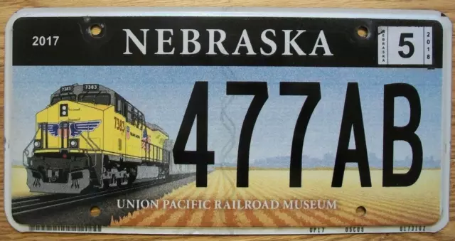 Single Nebraska License Plate - 2018 - 477Ab - Union Pacific Railroad Museum