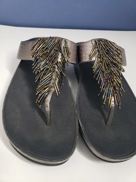 FitFlop Womens Size 10 Rumba Beaded Toe-Post Thong Sandals Pewter Silver Comfort 2