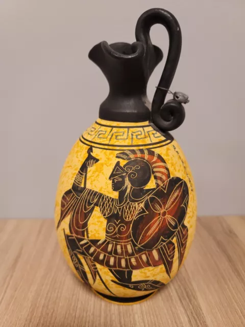 Vintage Terracotta Hand Made in Greece Wine/Water Pitcher w/Athena & Achilles