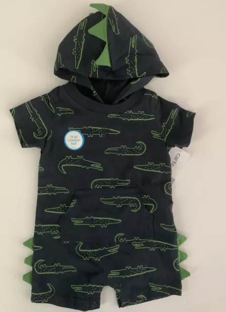 Carters Baby Boys Hooded Alligator Romper Size 6 9 12 18 Months Navy Blue Green