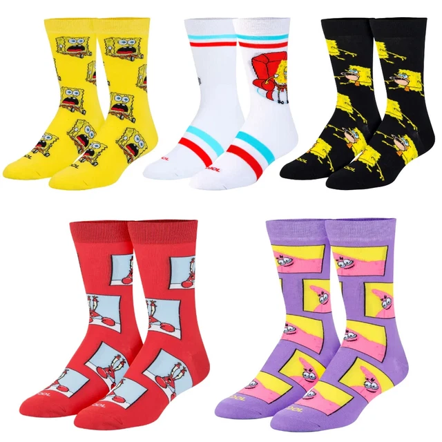 SPONGEBOB Mens Socks Fun Colorful Odd Sox Collection 5 Pair fathers day Gift Box