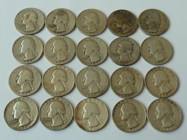 20x Quarter, 1/4 Dollar USA 1936 - 1964 - George Washington, Silberlot