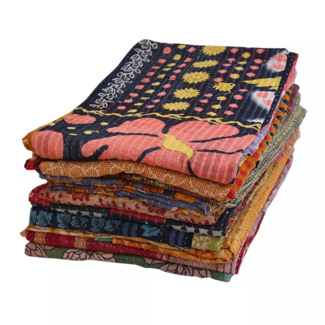 Wholesale Indian Vintage Kantha Heavy Quilt Handmade Cotton Reversible Quilt 5PC