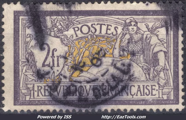 FRANCE TYPE MERSON 2Fr VIOLET ET JAUNE N° 122 AVEC OBLITERATION