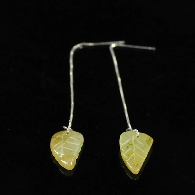 925 Silver Certified Grade A Natural Brown Jadeite Earring leaf j6529