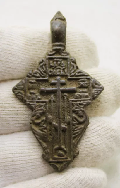 A26 Beautiful Late Medieval Religious Bronze Christian Crucifix Cross Amulet