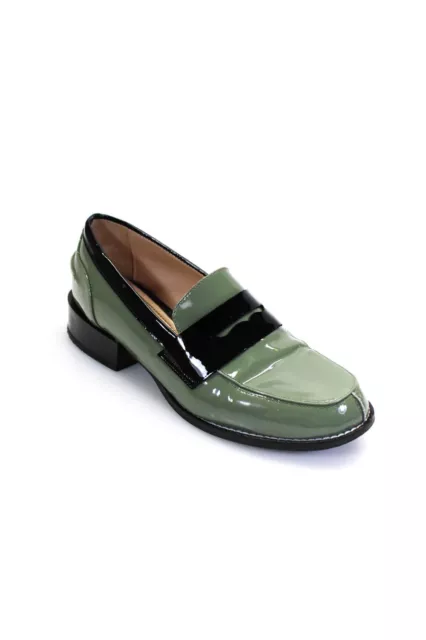 Tipe E Tacchi Women's Patent Low Heel Round Toe Loafers Green Size 38