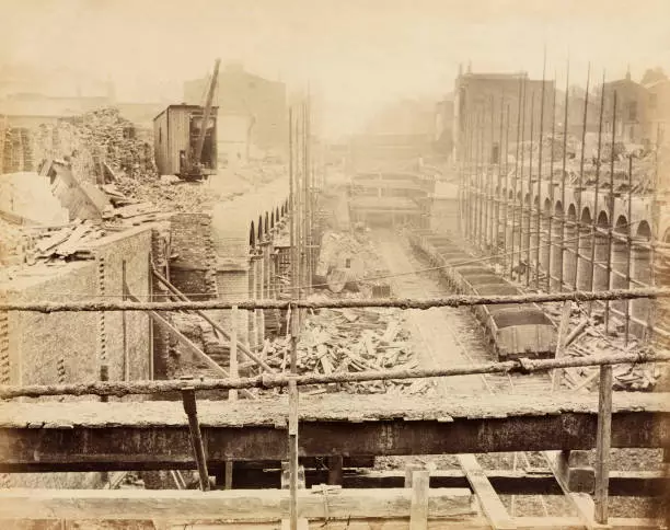 Construction Of The Metropolitan District Railway, London, C 186 Train Old Photo