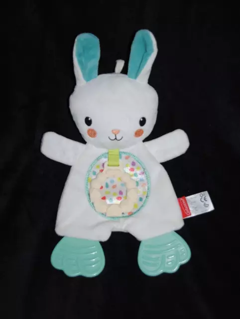 Doudou NFANTINO lapin plat blanc plaque dentition vert anneau bruissement papier