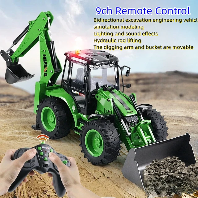 HUINA 1579 BACKHOE Excavator 2.4G Radio 9CH Remote Control Loader 1/14 ...