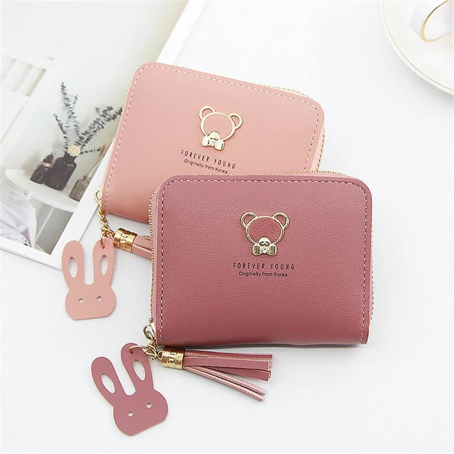 Girls Charm Tassel Cartoon PU Cute Bear Short  Wallet