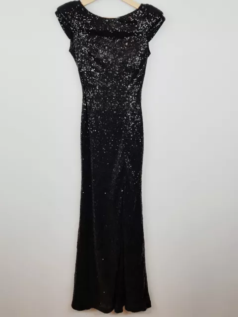 [ BARIANO BLACK ] Womens Black Sequin Maxi Cocktail Evening Dress | Size AU 6