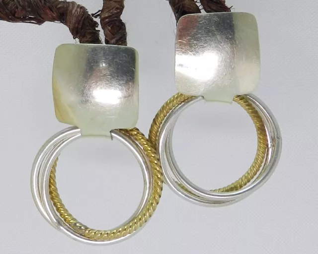 Taxco Mexico Two-Tone 925 Sterling Silver Interlocking Circle Earrings