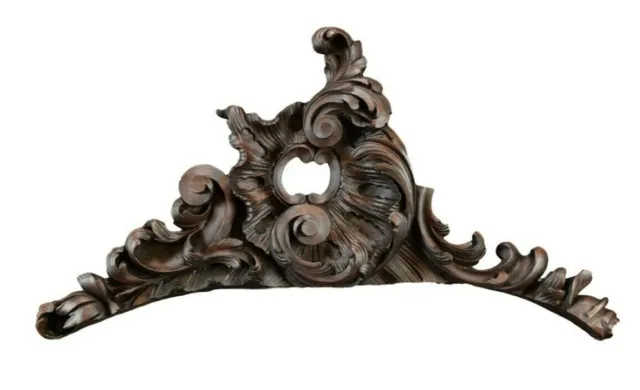 Antique French Hand Carved Wood Shell Rococo Ornate Pediment Crest Cornice