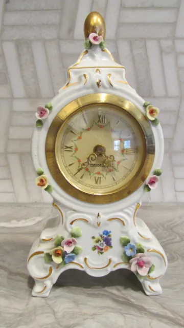 Vintage Dresden Porcelain Mercedes Germany Wind Up Footed Dresser 7" Alarm Clock