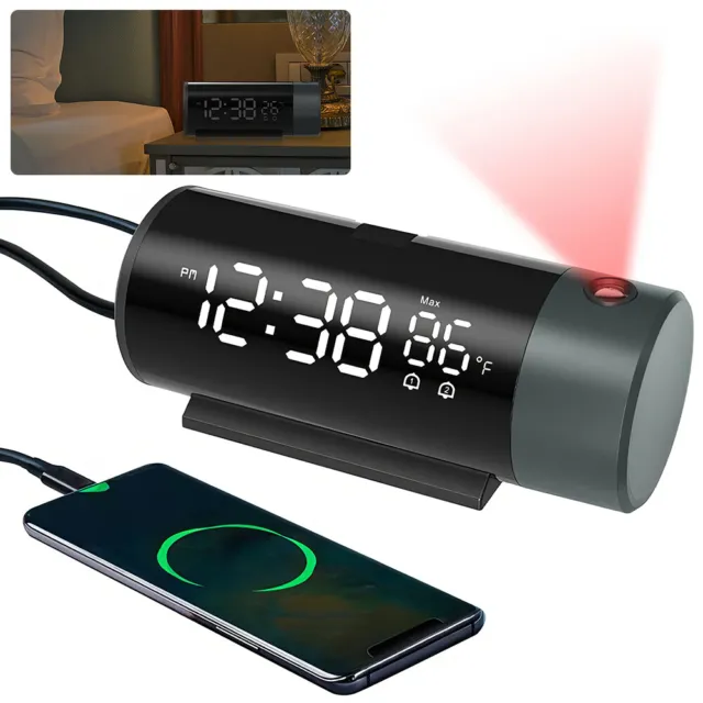 Digital Projektion Wecker USB Uhr Dimmen Wecker Mit Temperatur und Zeit Snooze