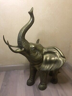 Elephant Rare Brass 22”H x 19” L Statue Large Vintage Trunks Up Good Luck Huge