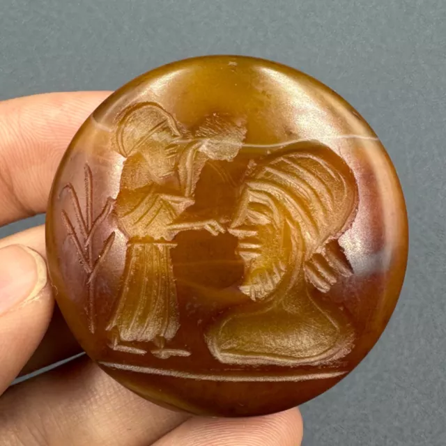 Antique Rare Old Ancient Roman King Face Agate Intaglio Bead