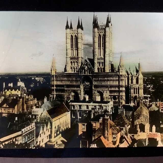 Vtg Magic Lantern Glass Slide Photo Color Lincoln Cathedral England
