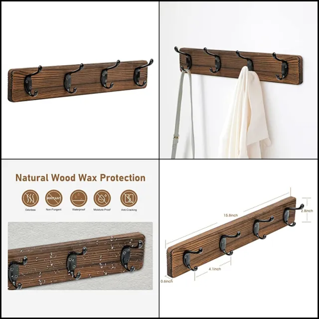 Wall Mounted Coat Rack with Shelf - 27 Inch Rustic Wooden 6 Hook