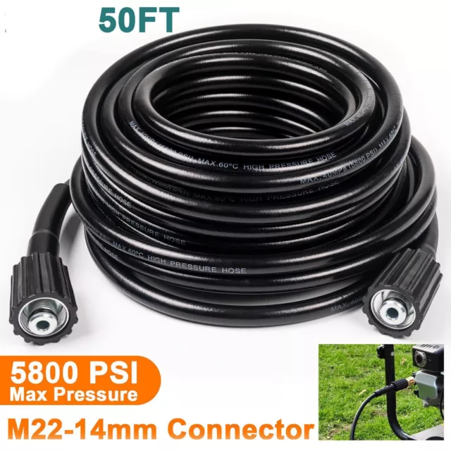 50ft 5800PSI M22-14mm Power Washer Extension Hose High Pressure Washer Hose