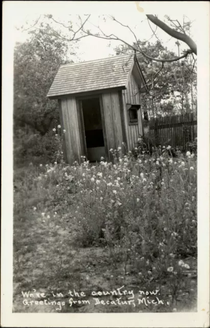 RPPC Decatur Michigan country outhouse humor comic Kodak real photo postcard