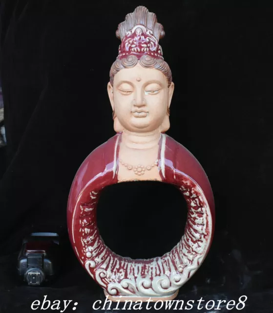 Old Chinese Song Dynasty Jun Kiln Porcelain Guanyin KwanYin Buddha Head Statue