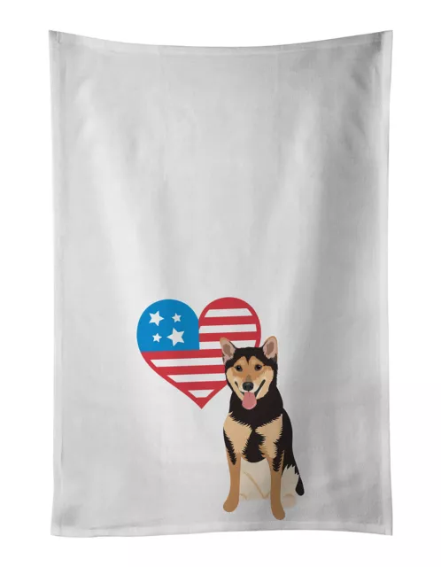 Shiba Inu Black Tan Patriotic White Kitchen Towel Set of 2 WDK4274WTKT