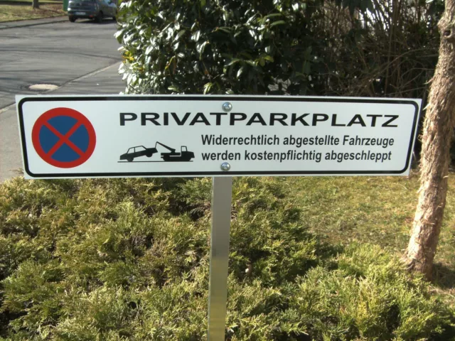 Parkplatz-Schild Privatparkplatz Parken verboten 520x110mm - mit Erdspieß