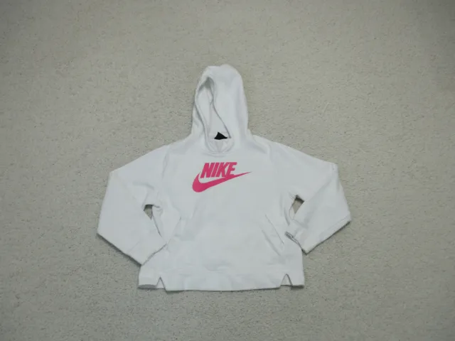 Nike Sweater Medium Youth White Hoodie Pullover Pockets Swoosh Cropped Girls M
