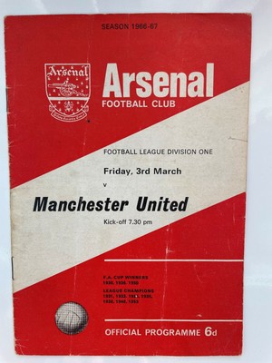 ARSENAL V MANCHESTER United. 3Rd March 1967. Division One. £0.99