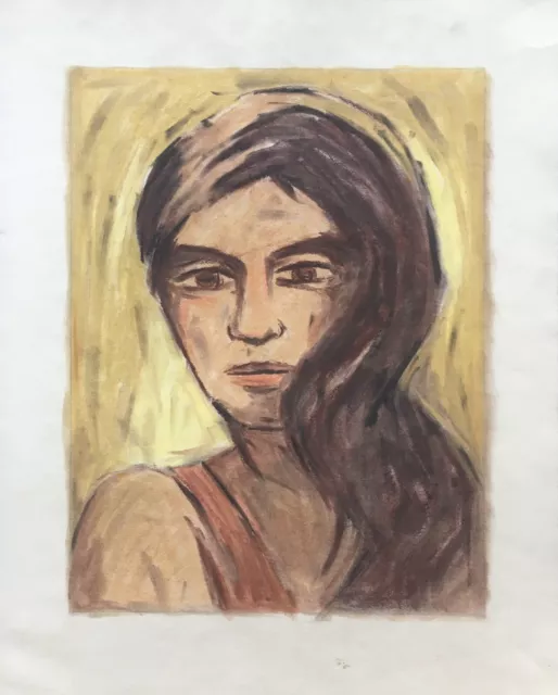 Karl Freede 1908-2000 Vide Jeune Femme Brune Portrait Pastel