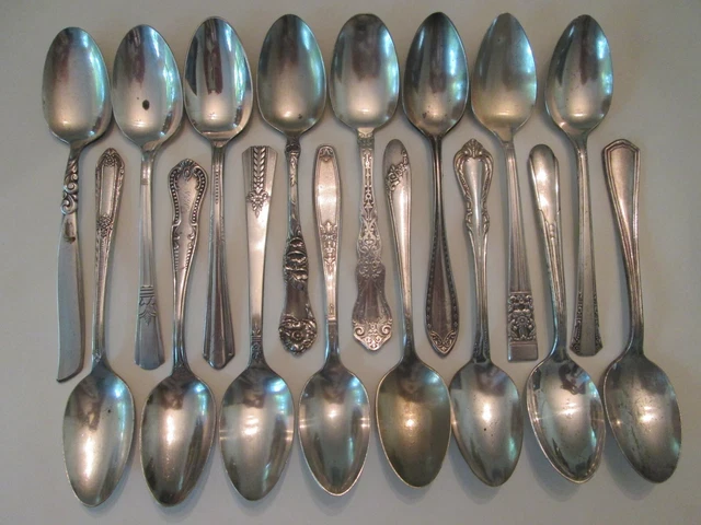 SET 16 FLATWARE TEA SPOONS! Vintage SILVERPLATE great crafting jewelry artwork