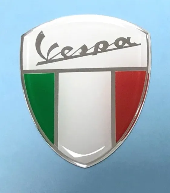 VESPA Shield chrome text Sticker/Decal 57mm HIGH GLOSS DOMED GEL - SCOOTER MOPED