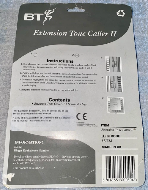 BT EXTENSION TONE Caller II - NEW IN PACKET (2 of 2) £1.75 - PicClick UK