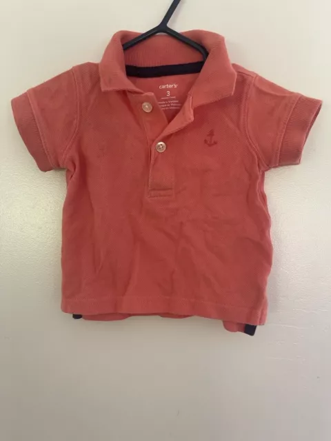 Carters Baby Boy Embroidered Anchor 100% Cotton Short Sleeve Polo Shirt Coral 3M